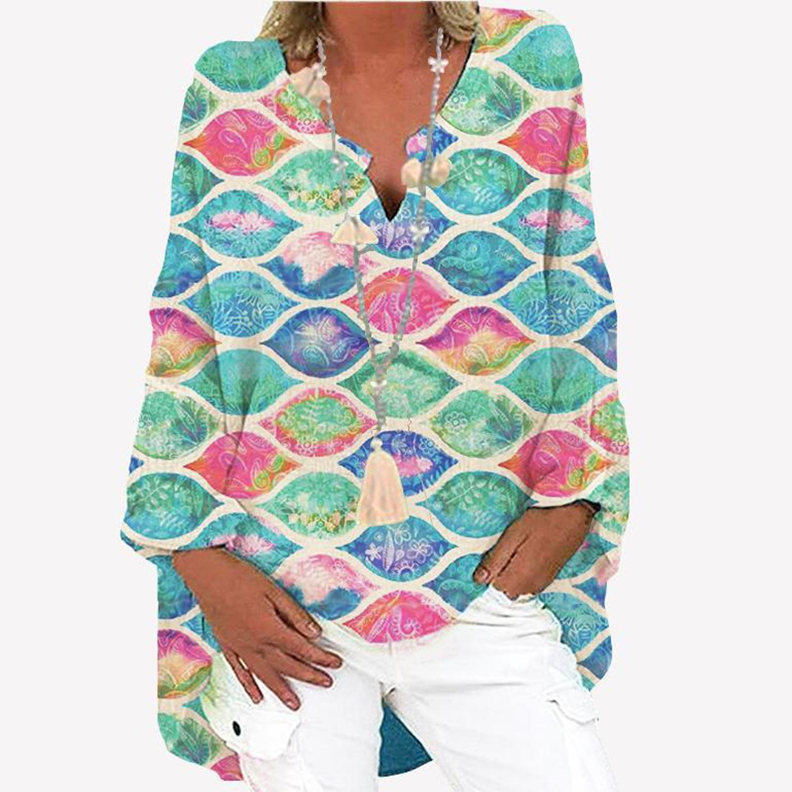 

Женская модная повседневная свободная рубашка с v-образным вырезом и принтом больших размеров, блузка, топ M розовый