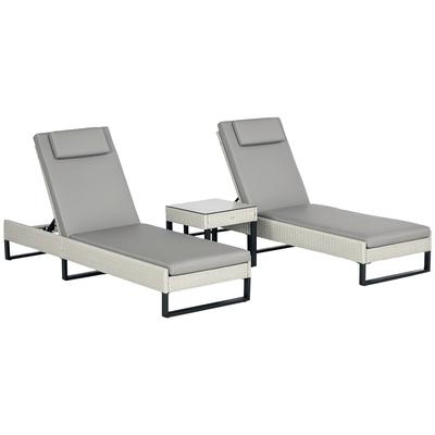 3-piece PE Rattan Sun Lounger Set with Adjustable 5-Position Recliner, Patio Chaise Lounge Chair Set with Cushions, Headrests