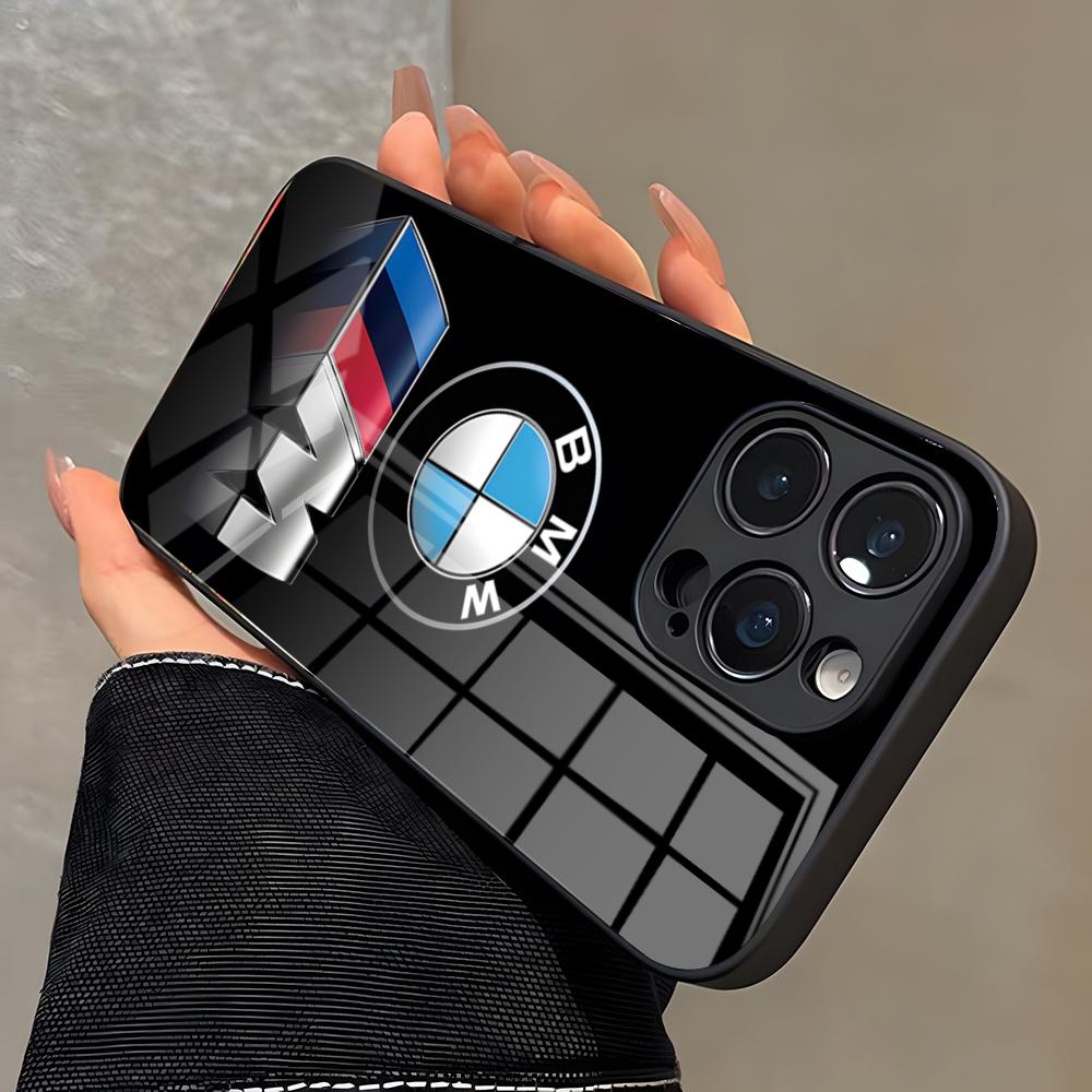 Auto Blu Rossa Per B-Bmw Logo SE Custodia per Telefono Per IPhone 17 Pro Max 16 15 14 Pro Max 13 11 X Xs Xr 8 7Plus Copertura in Vetro