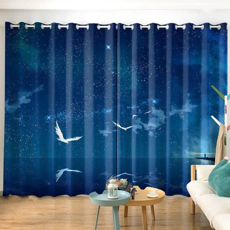 

Плотная занавеска с анимационным принтом сцены, защита окружающей среды, невыцветающая занавеска для спальни, гостиной, напольная занавеска 2x50W130H(CM)&Grommet Top