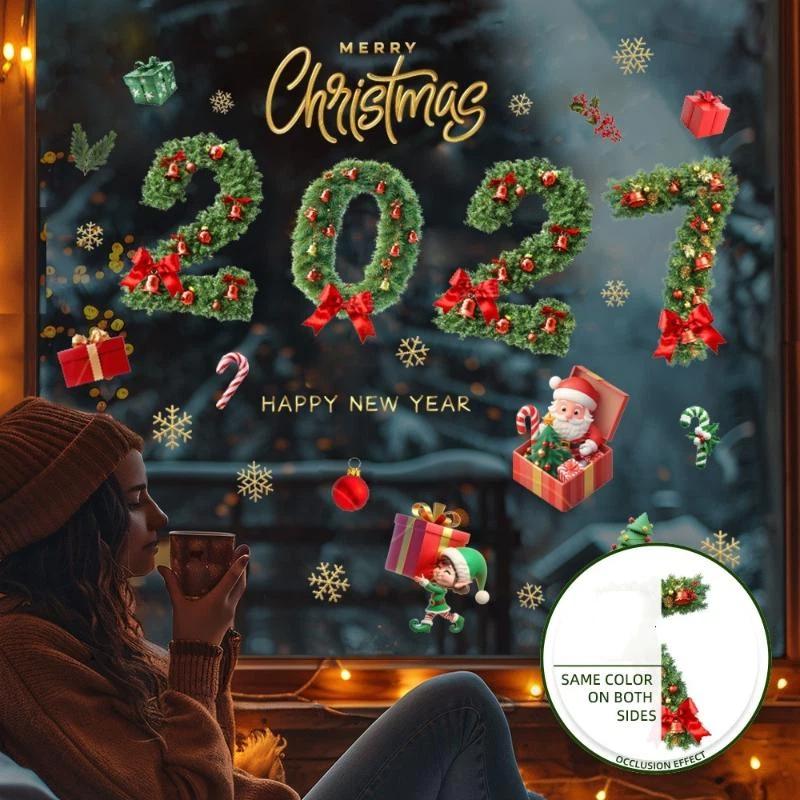 Christmas Ice Snowflake Window Stickers 2027 New Year Double Sided Same Color Peel & Stick Decals for Winter Home Decor