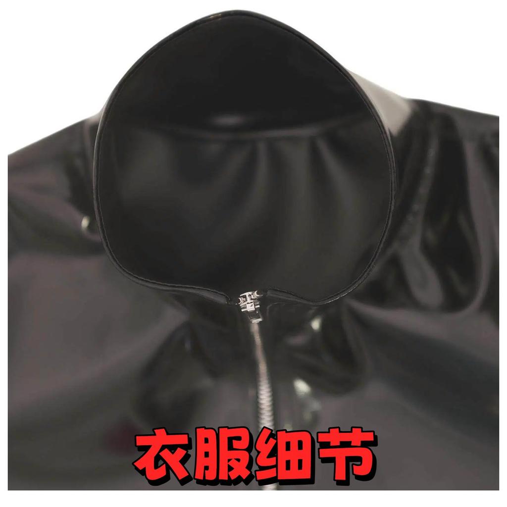 Sexy Men Pvc Glossy Shiny Long Sleeve T-Shirt Double Sided Pu Club Dance Top Smooth Elastic Stage Wear Elastic Slim Tights