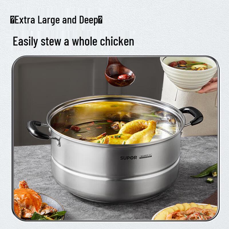 SUPOR 30cm Double-Layer 304 Stainless Steel Steamer Pot
