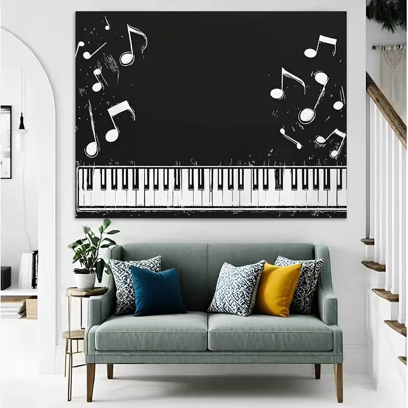 2D Blackboard Music Theme Backdrop Piano Keys and Notes for Musician Party Background