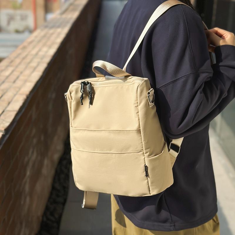 Men Nylon Backpack Solid Color Women Small Backpack