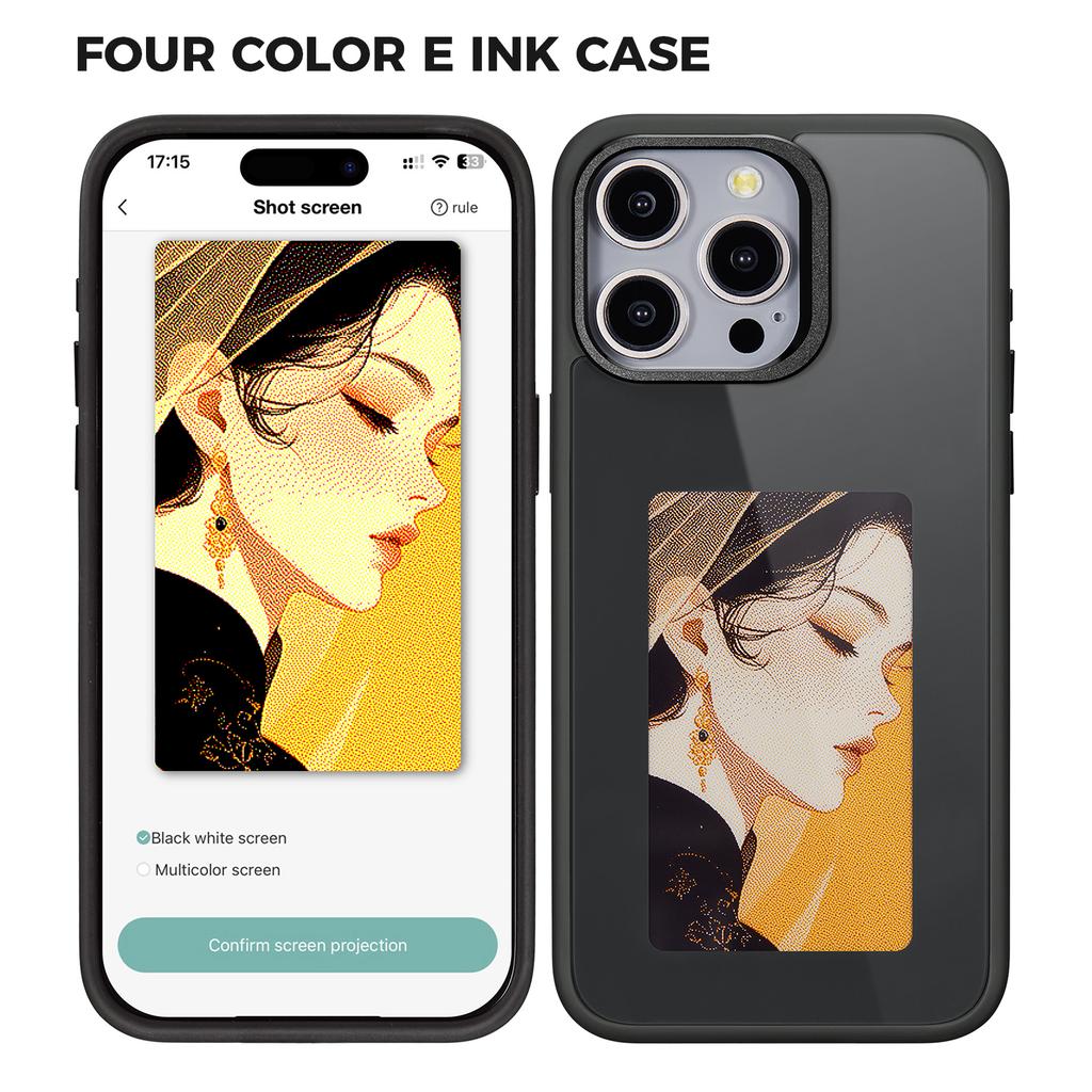 För iPhone 14 Pro E Ink Telefonskal Svart/Vit/Röd/Gul 4-Färgs Smart NFC Projektion DIY Skal