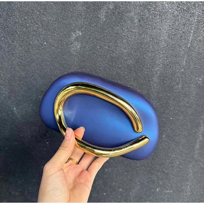 Gold Metal Closure Box Clutch Bag for Women Evening Wedding Party Cute Purse crossbody Bag purple green Metal handle Handbag