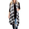 Womens Plaid Open Front Cardigan Sleeveless Pockets Drape Lightweight Vest Coat