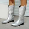 Gold Mid-calf Boots Women Silver Pointed Western Cowboy Boots Retro Black Boot Plus Size 36-43 WomenBoots 2025