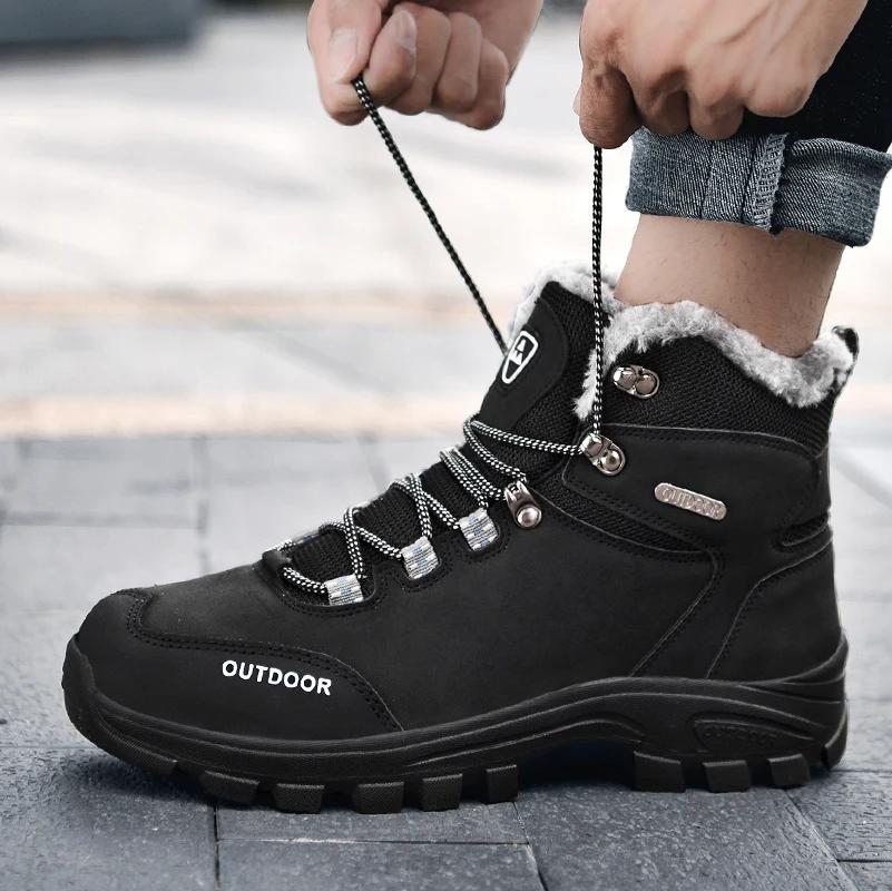 Winter Snow Boots Men Anti-slip Warm Soft Plush Casual Hiking Shoes Men Thick-soled Breathable Outdoor High-top Ankle Boots Men