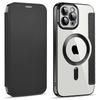 For iPhone 11 Pro Max 6.5 inch Compatible with MagSafe RFID Blocking Card Slots PU Leather+TPU Electroplating Clear Back Flip Case with Lens Film