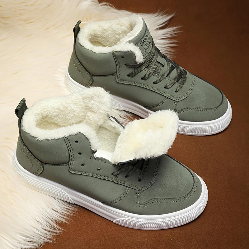 Order A Size Up Men's Winter Snow Boots with -Like - Olive Green PU Upper, MD Traction Sole & Lace-Up Closure - Short Ankle-High Cold Weather Shoes