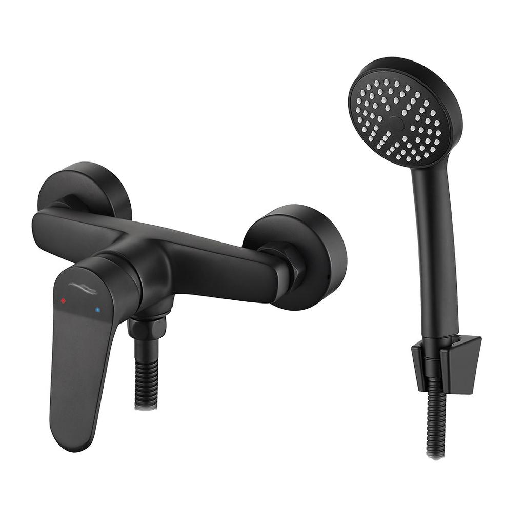 Wand-Duscharmatur mit Duschset Schwarz Atez Kuchinox