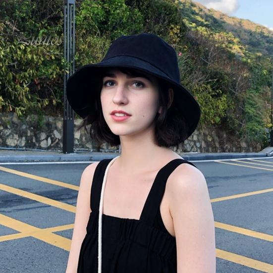 Spring Summer Fisherman Hat Flat Top Wide Brim Solid Color Basin Hat Breathable Versatile Travel Outdoor Sunshade Hat