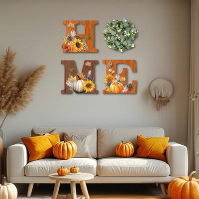 Wall Home Sign with Artificial Eucalyptus Wreath Rustic Wooden Home Letters Decorative Wall Art for Living Room Kitchen Entryway Farmhouse Decor