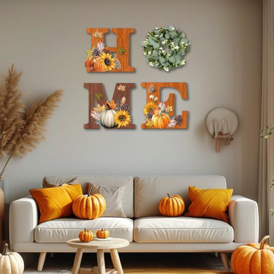 Wall Home Sign with Artificial Eucalyptus Wreath Rustic Wooden Home Letters Decorative Wall Art for Living Room Kitchen Entryway Farmhouse Decor