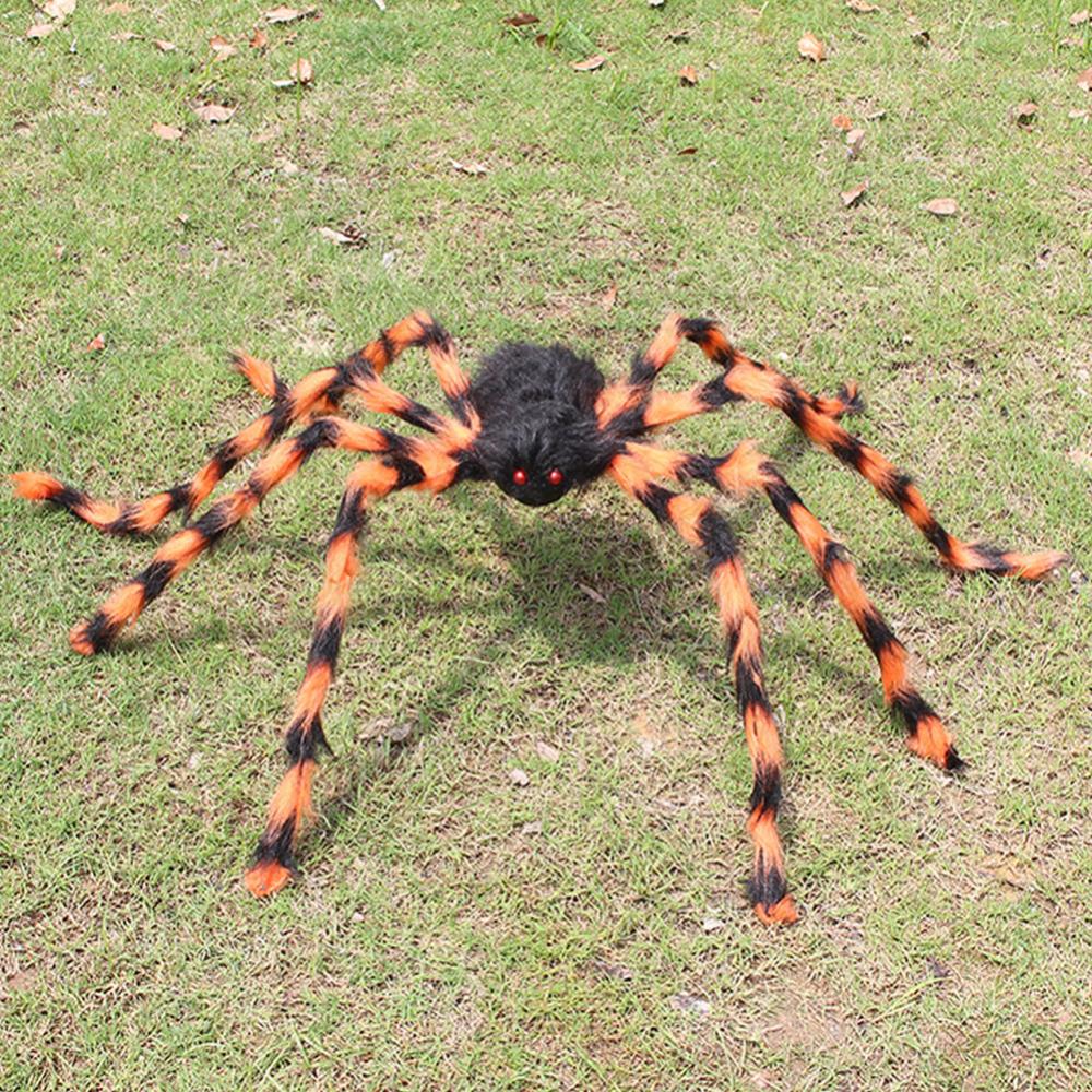 Halloween Spider Props Decoration 50'' Giant Scary Spider+200'' Triangular Giant Spider Web for Halloween Yard Lawn Party Decor