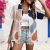 Women Plus Size Short Sleeve Button Up Shirt Abstract Geometric Print Lapel Casual Loose Blouse For Daily Office Wear