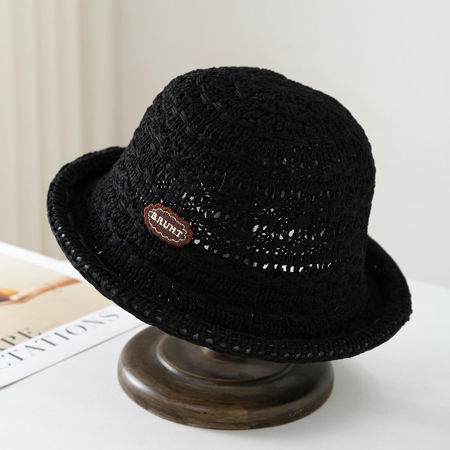 

Knitted Fisherman Hat with Leather Label, Bucket Hat Spring, Summer, and Autumn, Windproof, Versatile, New Style 56-58cm