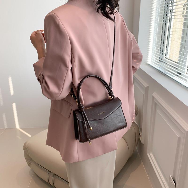 Chic Simple Handheld Shoulder Bag For Women In Black White Brown And Khaki Colors