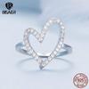 Bisaer 925 Sterling Silver Simple Heart-shaped Finger Ring for Women Anniversary Valentine's Day Gift Cubic Zirconia Jewelry