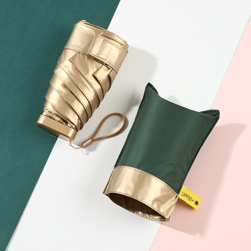 Compact Gold Umbrella: Ultra-light 6-Rib Folding Dual-use for Sun and Rain Protection