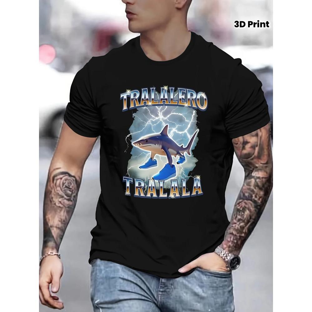 Funny Ai Shark Pattern T Shirt For Men Marine Animal 3D Printed Tees Tralalero Tralala Short Sleeve Round Neck Tops T-Shirts