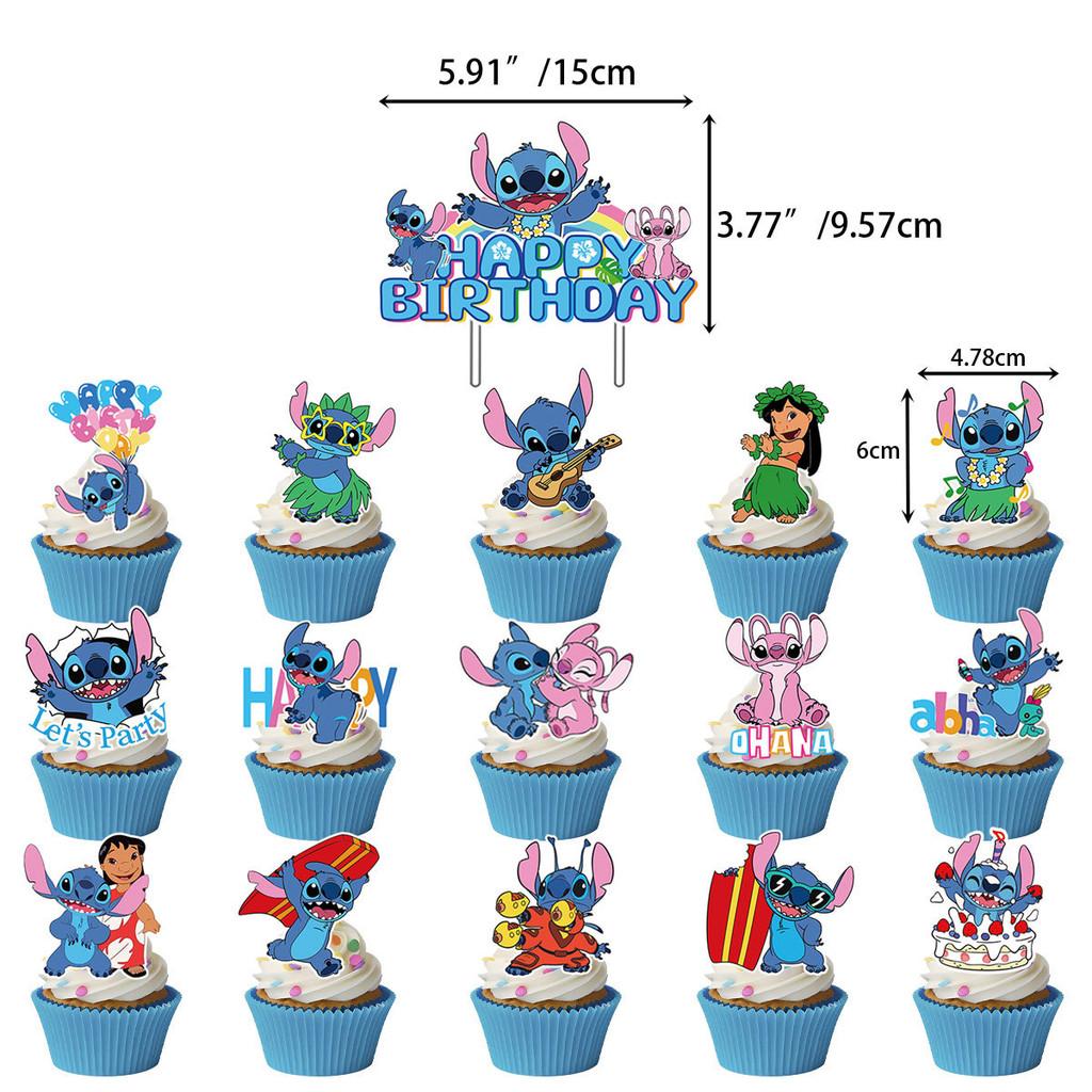 Birthday Stitch Theme Cake Inserts Set With Paper Decor For Events Celebration