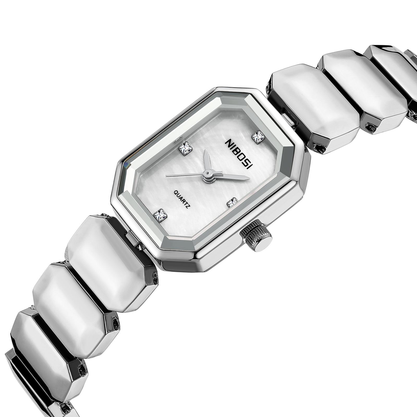 

NIBOSI Элегантные водонепроницаемые женские кварцевые часы из нержавеющей стали с прямоугольным циферблатом и датой наручные часы для женщин с бриллиантами наручные часы белый