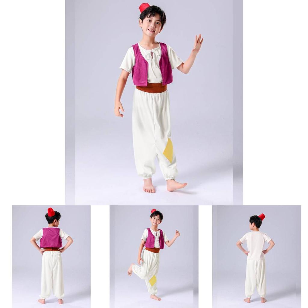 2023 New Halloween Aladdin Genie Prince Children's Cosplay Costume Arabian Nights Full Set Outfit Polyester Fabric