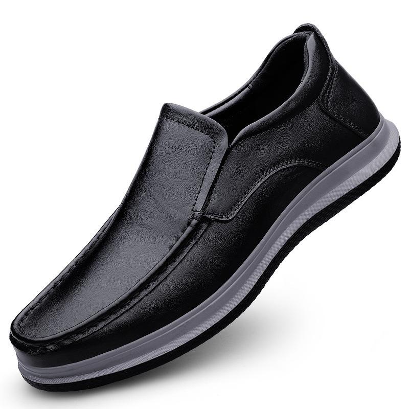 

Men s autumn and winter real cowhide soft sole casual large size round head platform leather shoes men s lazy leathershoes 37 чёрный