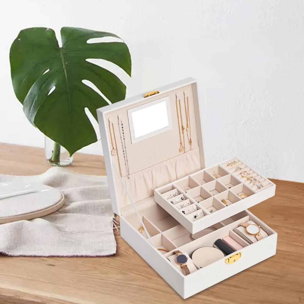 Double Layer Jewelry Box Organizer Multiple Compartments Large for Earrings Bracelets Ornaments