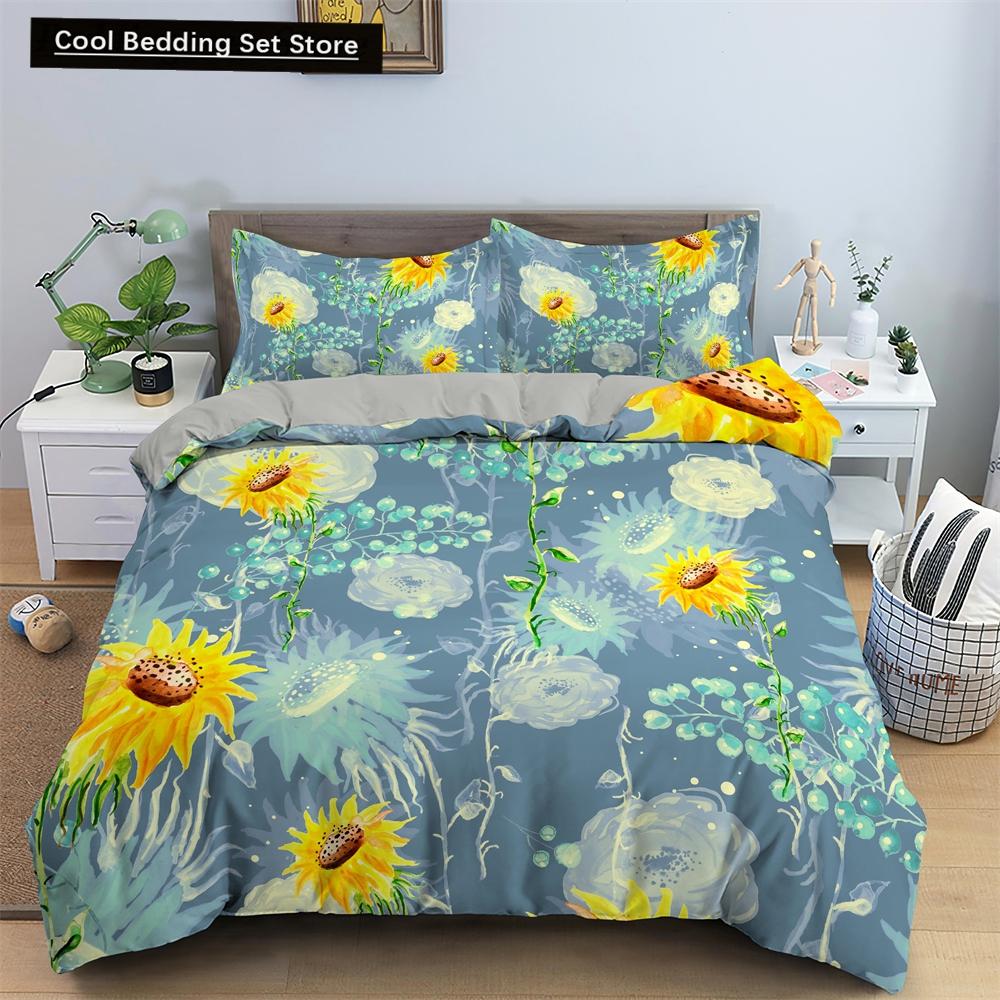 Watercolor Flowers King Queen Duvet Cover Colorful Blooming Floral Bedding Set for Teen Adult Plant 2/3pcs Polyester Quilt Cover