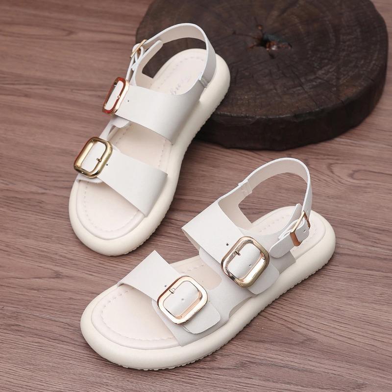New Women Round Toe Casual Shoes Women Platform Light Beach Sandalias Metal Buckle Shoes Soft Bottom Ladies Sandals