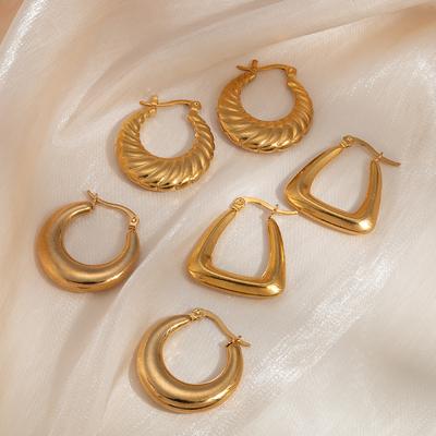 Geometric French Premium Retro Stainless Steel Plated 18K Gold Women's Earrings Trendy Simple Earrings