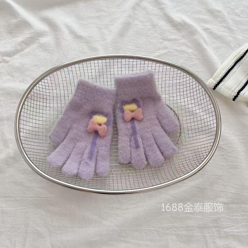 - Years Old Children's Gloves Autumn and Winter Warm Love Lollipop Finger Gloves Girls Fleece Thicker