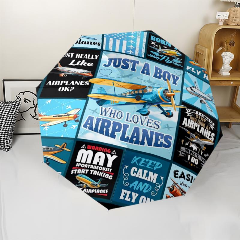 Airplane Theme Automatic Umbrella, Lightweight & Portable, 8 Rib, Perfect for Outdoor Travel, Birthdays, Christmas, Gifts.