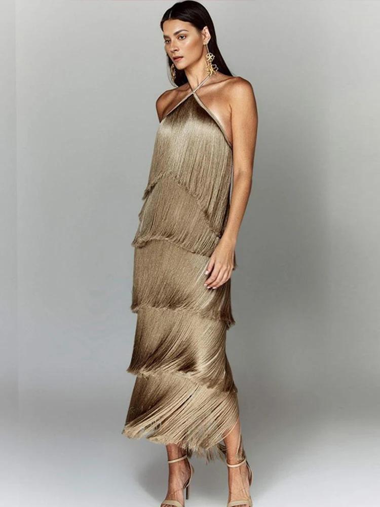 Dusker Halter Split Kvinner Kjole Ermeløs Ryggløs Snøring Party Summer Street Club Evening Robe