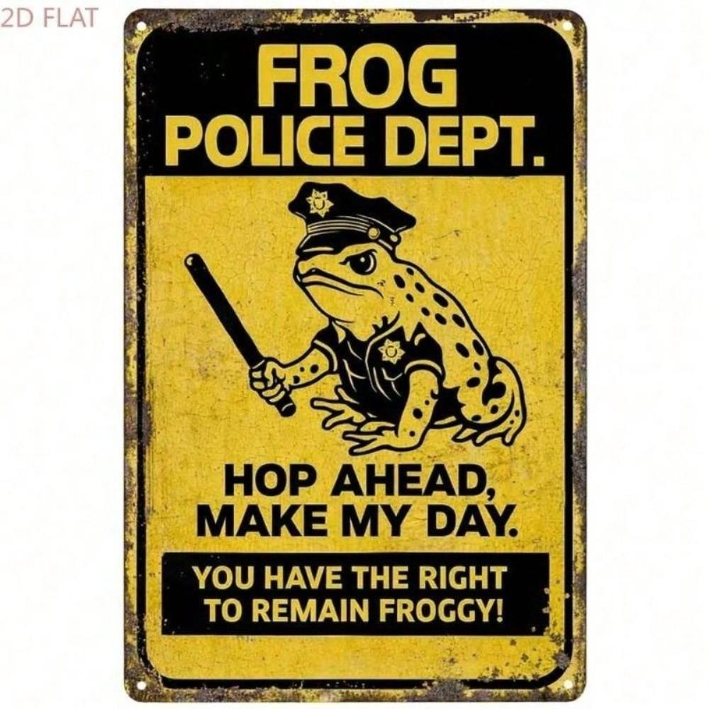 Vintage Police Frog Metal Wall Sign, Funny Bar Decor