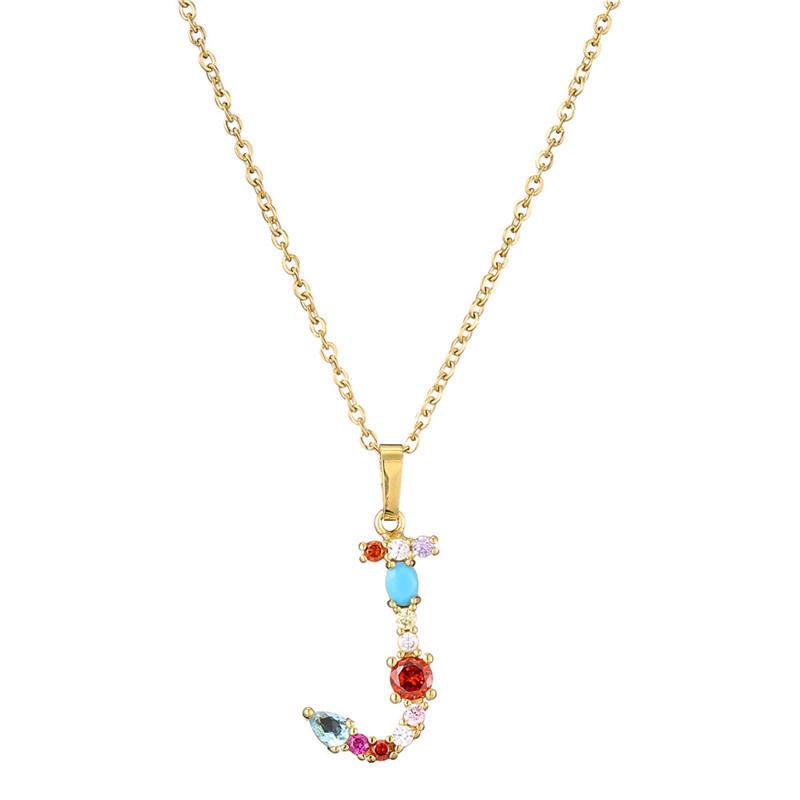 Colourful Crystal CZ 26 Capital Initial Letters Pendant Necklace For Women Gold Pendant Necklace Initial Jewelry