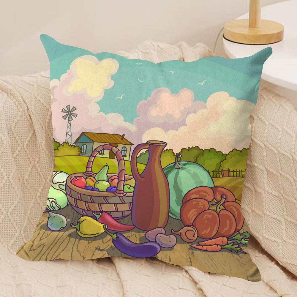 Colorful Farm Painting Cushion Cover Soft Plush Throw Pillow Cover DoubleSided Decorative Cushion Case Sofa Bedroom Home Decor