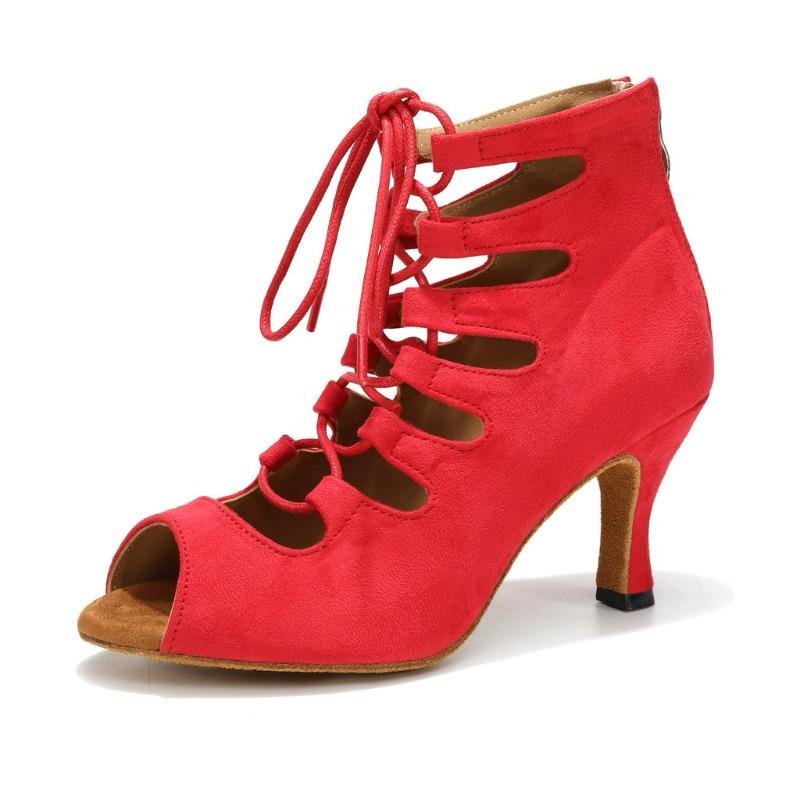 

High Heels Adult Women Latin Dance Shoes Sexy Salsa Modern Tango Ballroom Dance Boots Party Shoes Heeled 7.5cm 41 червоний