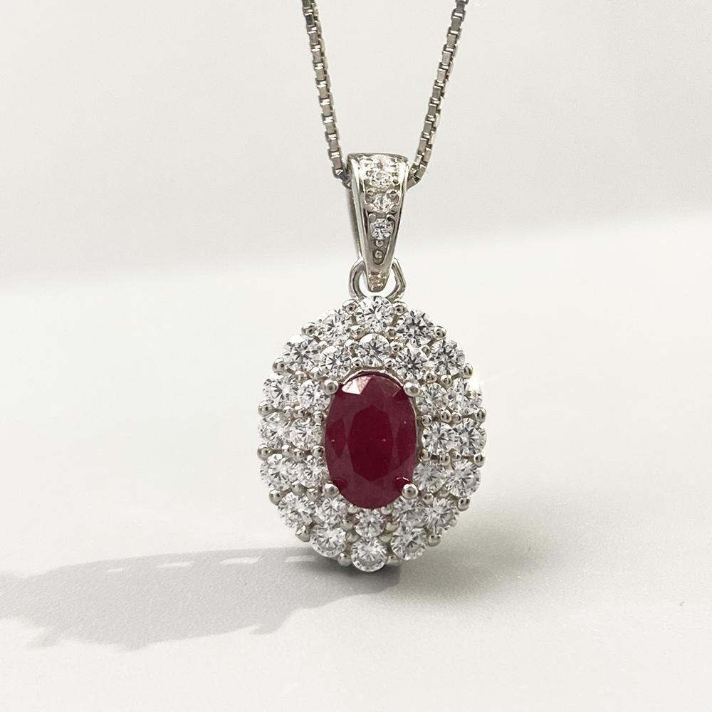 Heart Ruby Pendant Necklace with Natural Red Gemstone 925 Sterling Silver for Women Romantic Anniversary Jewelry белый