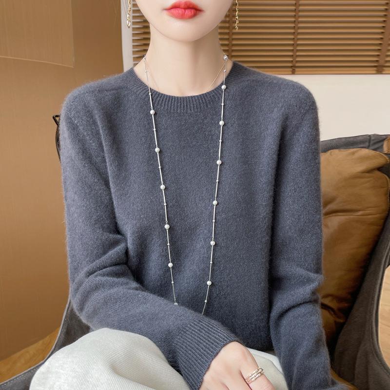 Herbst/Winter 2025 Damen 100% Wolle Nahtloser Rundhals Pullover