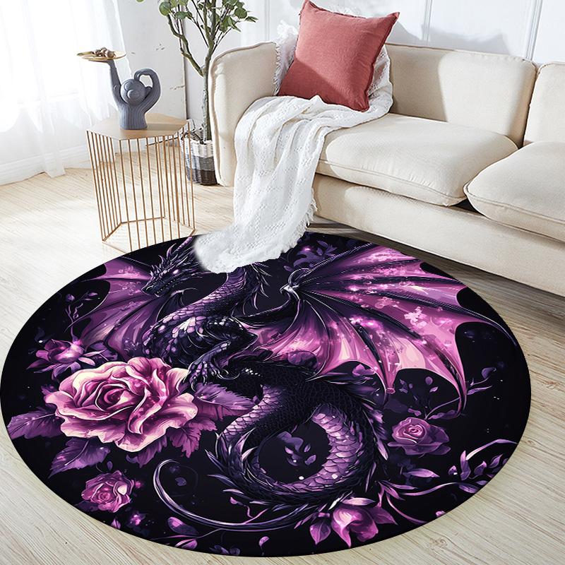Purple Dragon,Round Area Rug,Carpet Rug for Living Room Bedroom Sofa Playroom Decor,Non-slip Floor Mat