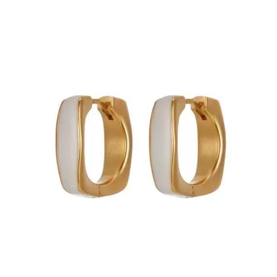 White Enamel Drip Glaze Square Stud Earrings - Trendy High-End Accessories for Women 2025