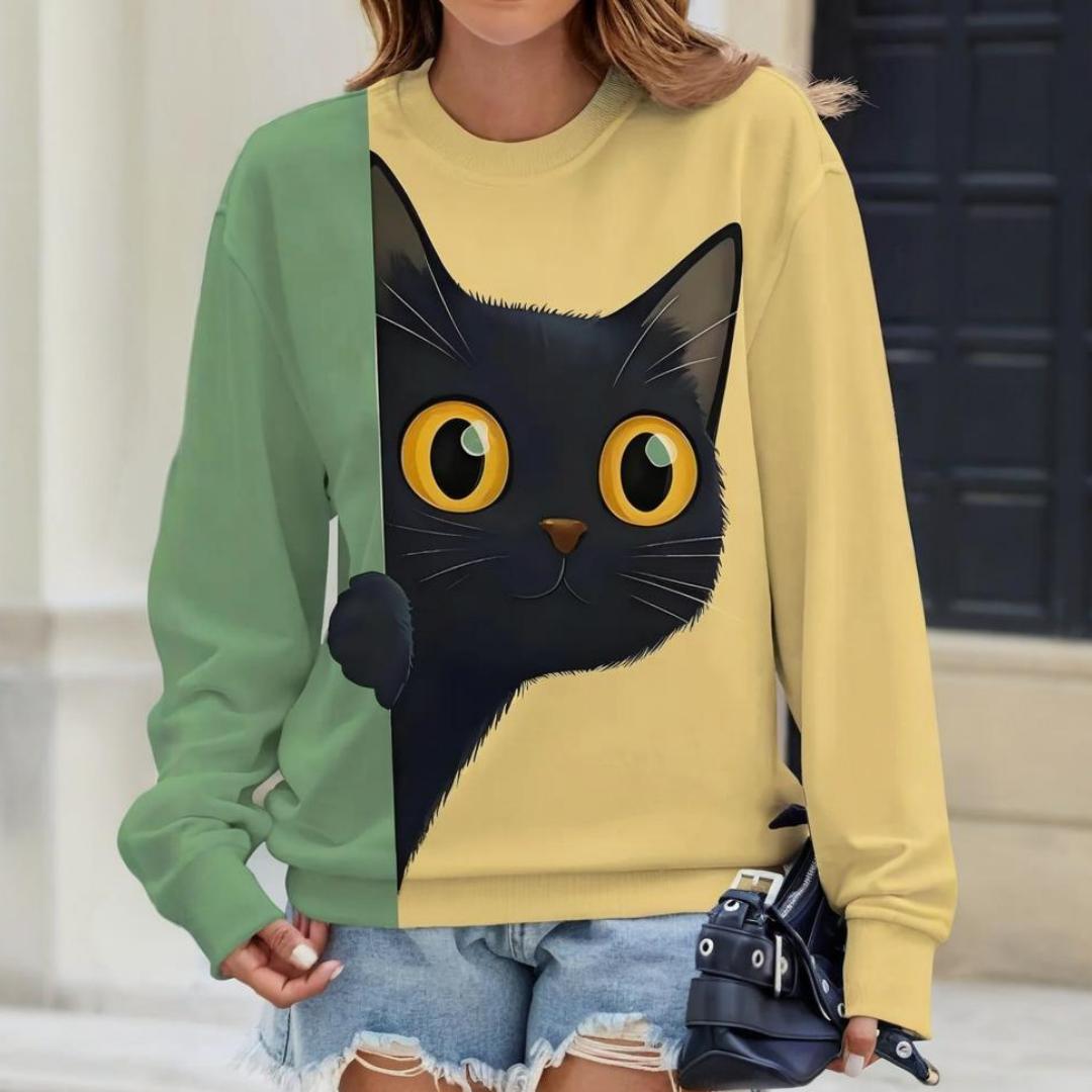 

Women s Long-Sleeved T-Shirt for Fall Loose-fitting Casual Long-Sleeved Top Cartoon Cat Print OverSize Women s Clothing 8XL