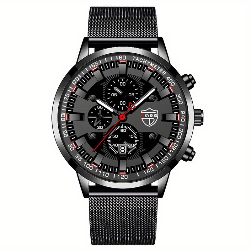 

DEYROS Мужские модные минималистичные часы мужские деловые повседневные кварцевые часы простые мужские часы из нержавеющей стали с сетчатым ремешком Reloj Hombre чёрный