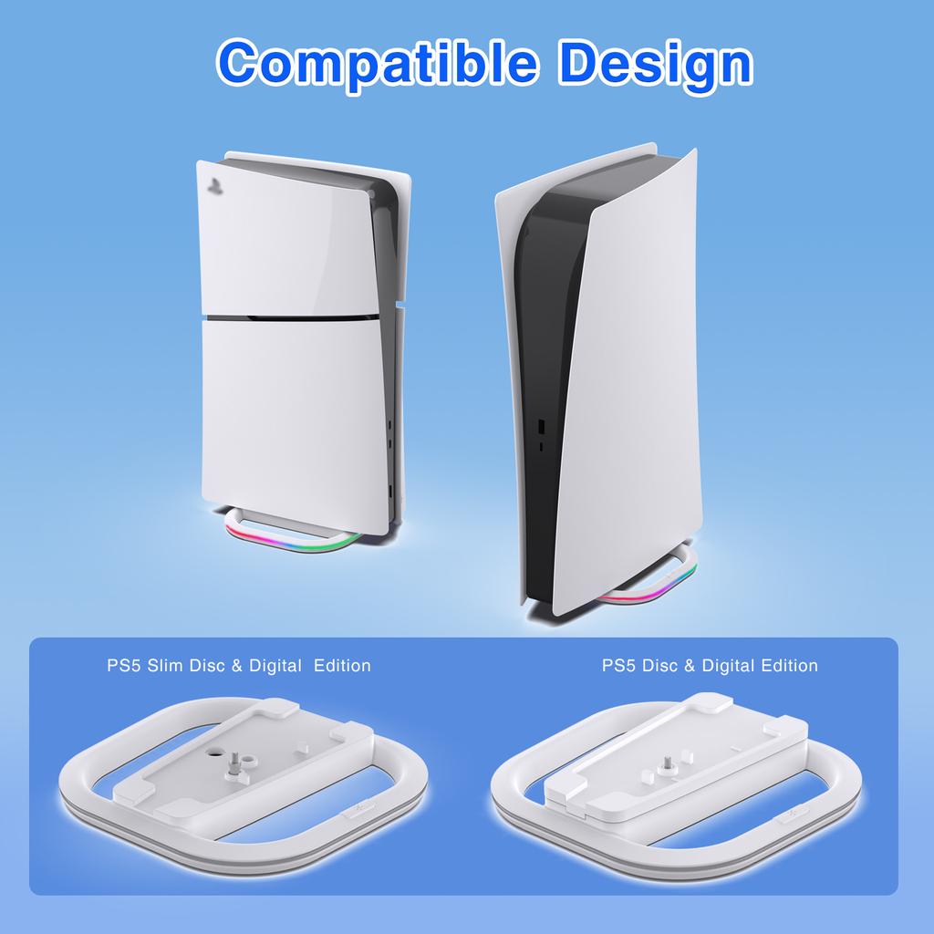 Vertical Stand for PS5/PS5 Slim Games Consoles Desktop Non-Slip Base with 7 RGB Lights for PlayStation 5 Gaming Accessories