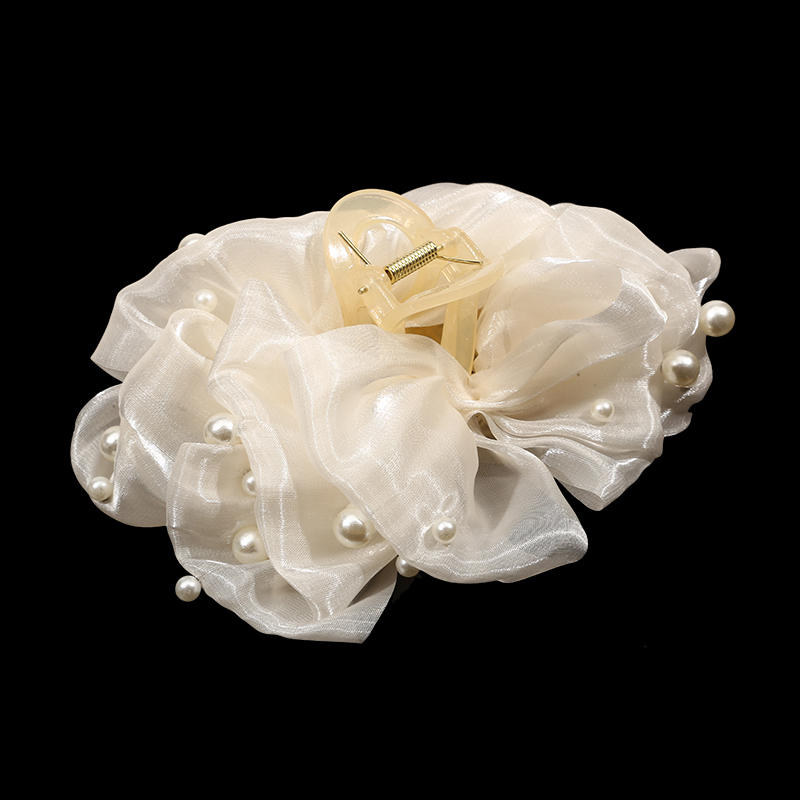 Damen Elegant Groß Chiffon Seide Haarspangen Perle Netz Blase Haarspangen für Dickes Dünnes Haar
